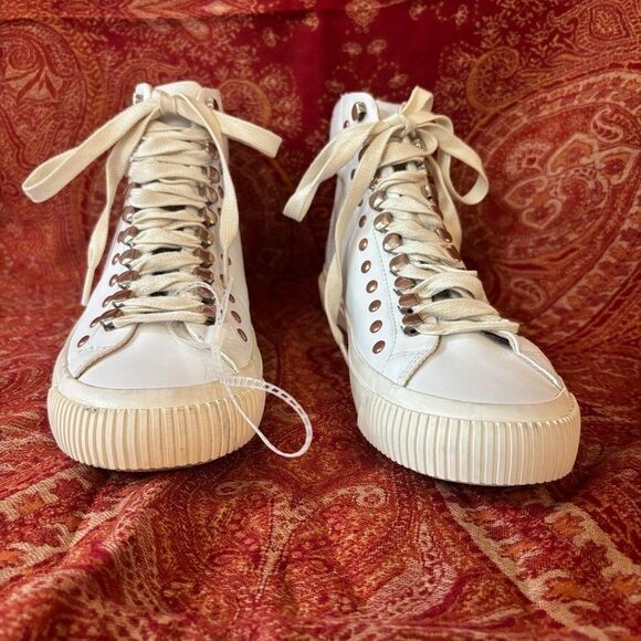 Diesel S-Mustave MC W White Leather High Top Sneakers Studded EUR 39 US 8.5 main image 5